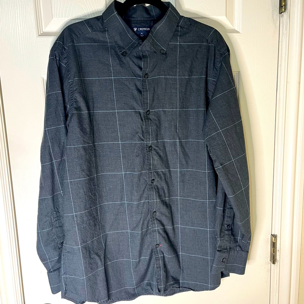 Cremieux dark gray with white Button-Up long sleeve shirt. 100% cotton